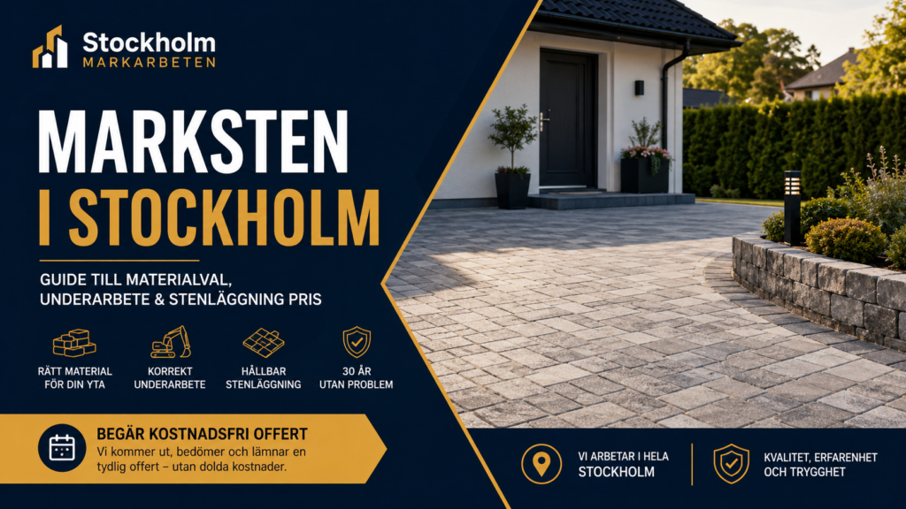 Marksten i Stockholm – guide till materialval, underarbete och vad stenläggning kostar